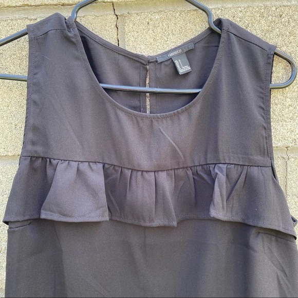 Black Ruffle Sheer Tank Top Blouse L - Picture 3 of 5